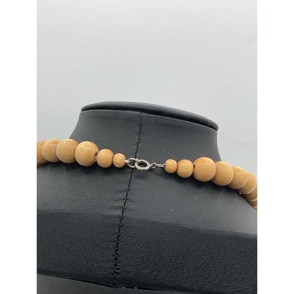 Wooden Bead Necklace With Spring Ring Clasp - Picture 3 of 4